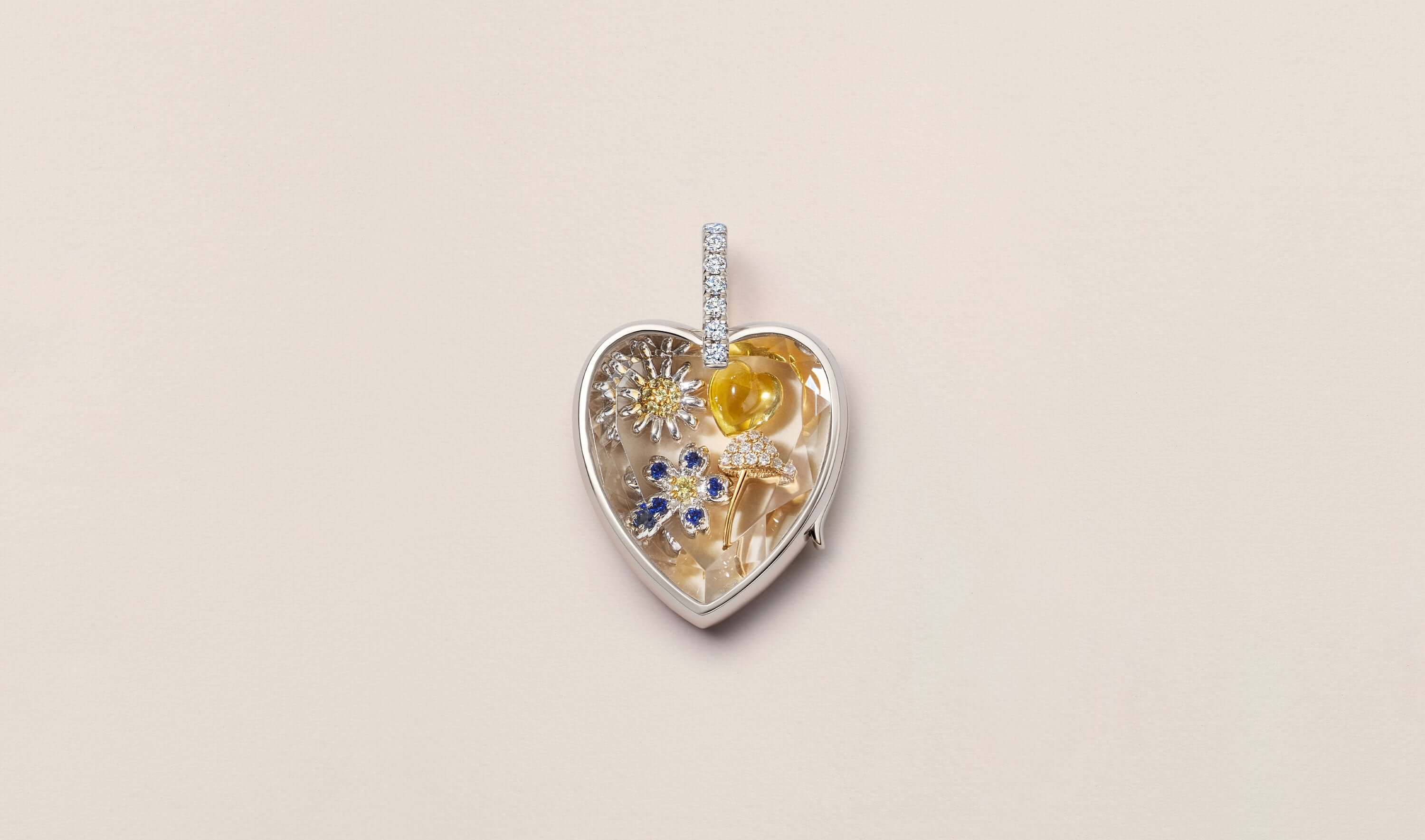Amate Diamond Heart White Gold Locket 14k