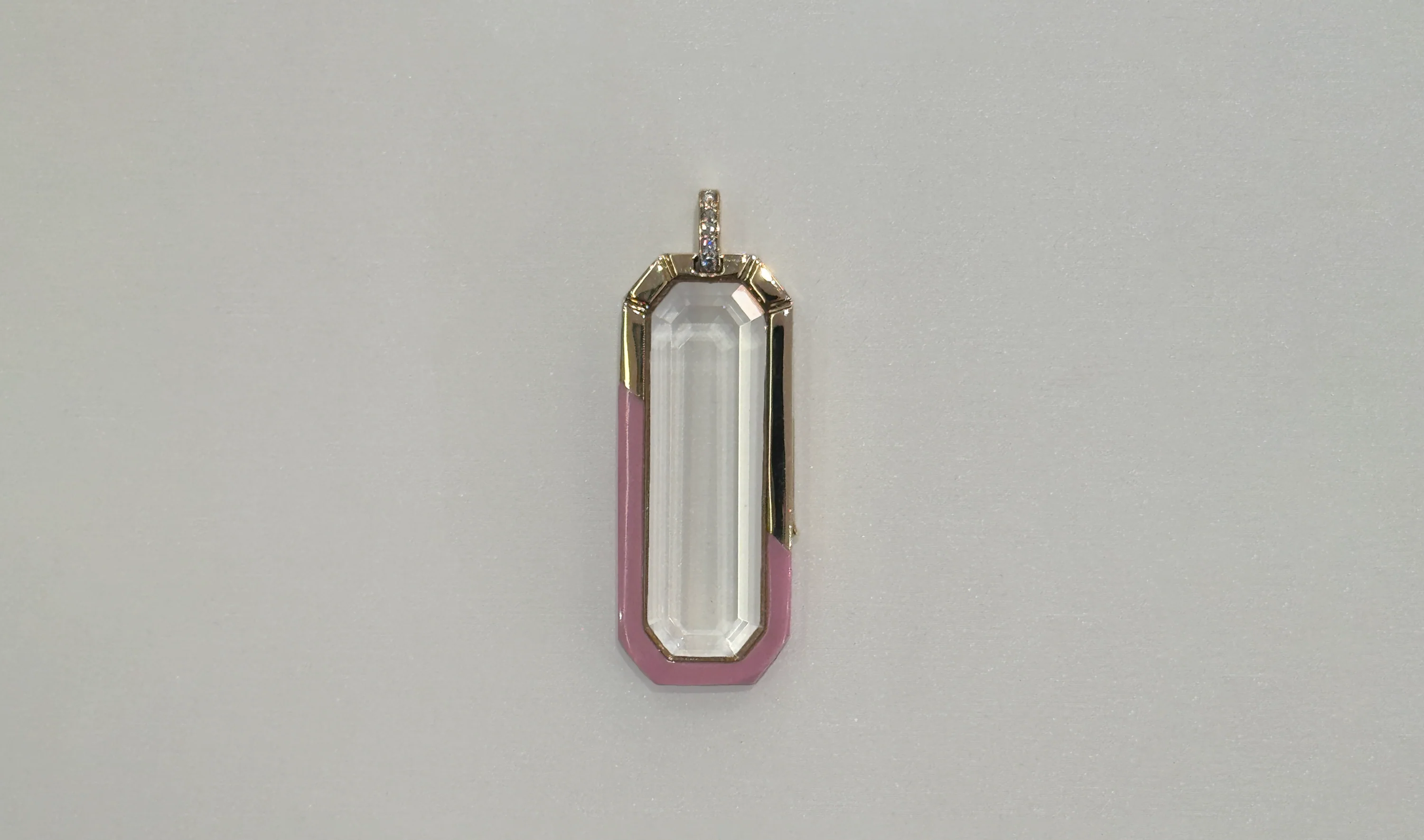 Pink Enamel Tag Locket with Diamond Bale 14k